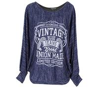 Emma & Giovanni - Oversize Maglie a Manica 7/8 Lunga Vintage - Donna (Blu, M-L)