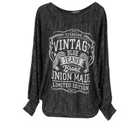 Emma & Giovanni - Oversize Maglie a Manica 7/8 Lunga Vintage - Donna (Nero, M-L)