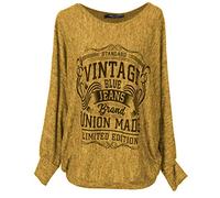 Emma & Giovanni - Oversize Maglie a Manica 7/8 Lunga Vintage - Donna (Senape, M-L)