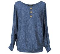 Emma & Giovanni - Oversize Maglie Colletto Abbottonato a Manica 7/8 Lunga - Donna (Blu, M-L)