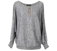 Emma & Giovanni - Oversize Maglie Colletto Abbottonato a Manica 7/8 Lunga - Donna (Grigio, M-L)