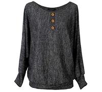 Emma & Giovanni - Oversize Maglie Colletto Abbottonato a Manica 7/8 Lunga - Donna (Nero, L-XL)