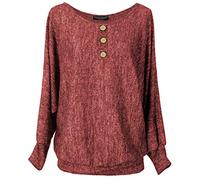 Emma & Giovanni - Oversize Maglie Colletto Abbottonato a Manica 7/8 Lunga - Donna (Rojo, L-XL)
