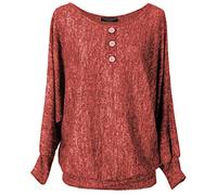Emma & Giovanni - Oversize Maglie Colletto Abbottonato a Manica 7/8 Lunga - Donna (Rosso, XL-XXL)