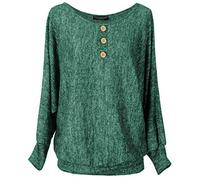 Emma & Giovanni - Oversize Maglie Colletto Abbottonato a Manica 7/8 Lunga - Donna (Verde, XL-XXL)