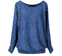Emma & Giovanni - Oversize Maglie con Perle sulle Spalle a Manica 7/8 Lunga - Donna (Blu, M-L)