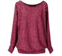 Emma & Giovanni - Oversize Maglie con Perle sulle Spalle a Manica 7/8 Lunga - Donna (Bordeaux, S-M)