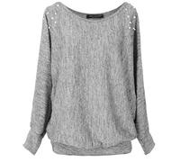 Emma & Giovanni - Oversize Maglie con Perle sulle Spalle a Manica 7/8 Lunga - Donna (Grigio, S-M)