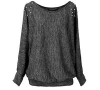 Emma & Giovanni - Oversize Maglie con Perle sulle Spalle a Manica 7/8 Lunga - Donna (Nero, S-M)