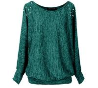 Emma & Giovanni - Oversize Maglie con Perle sulle Spalle a Manica 7/8 Lunga - Donna (Verde, M-L)