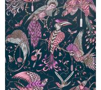 Emma J Shipley Animalia Audubon Carta da Parati Rosa W0099/04 Esotico Uccelli