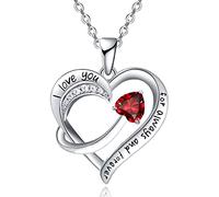 Emma Manor EM Collana Con Ciondolo Cuore D'amore per Donna Placcato Oro Bianco 18k 5A Cubic Zirconia Inciso Ti amo Gioielli Regalo per Ragazze Moglie (Rosso)