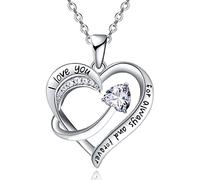 Emma Manor EM Collana Con Ciondolo Cuore D'amore per Donna Placcato Oro Bianco 18k 5A Cubic Zirconia Inciso Ti amo Gioielli Regalo per Ragazze Moglie (Chiaro)
