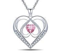 Emma Manor EM Collana Cuore Placcato Oro Bianco 5A Zirconia Cubica My Heart will Go On Collana Pendente a Triplo Cuore per Donne, Regalo di Gioielli per la Moglie Della Ragazza (Rosa)