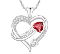Emma Manor EM Regalo di Gioielli per la Mamma 18k Placcato Oro Bianco a Forma di Cuore 5A Cubic Zirconia Collana con Ciondolo a Cuore per le Donne Catena da 48 cm… (2 Diamante Cuore-Rosso)