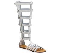 Emmanuela Ancient Greco Gliadiiatori fatti a mano Sandali in pelle, Sandali al ginocchio Alto con cerniera posteriore sull'albero, scarpe estive piane con cinghie per le donne, bianco, 38 EU