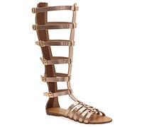 Emmanuela Ancient Greco Gliadiiatori fatti a mano Sandali in pelle, Sandali al ginocchio Alto con cerniera posteriore sull'albero, scarpe estive piane con cinghie per le donne, Oro rosa, 41 EU