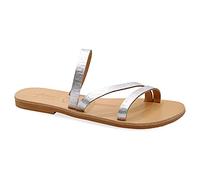 Emmanuela Ancient Greco Sandali in pelle a mano a mano con Meandro, Scarpi estivi di qualita per la donna, Apri dita dei piedi Sandali a fianco, Sandali boho chic, argento, 37 EU
