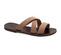 Emmanuela antichi sandali in pelle greca per uomo, sandali da uomo a mano di alta qualità con dita aperte, scarpe estive scorrevoli, sandali con slide, Marrone scuro, 41 EU