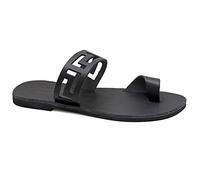 Emmanuela Antico Greco Leather Pelle Flat Toe Ring Sandali, Sandali cinturini di qualità, scarpe estive per le donne, sandali di scorrimento con dita aperte, nero, 40 EU