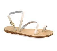 Emmanuela Antico Sandali in pelle a mano in pelle a mano, scarpe estive per le donne con cintura a fibbia regolabile, sandali strappy anello di punta, sandali con polsini alla caviglia, bianco, 39 EU