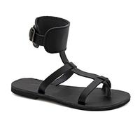 Emmanuela Antique Sandali in pelle fatti a mano Greco con cinghie della caviglia, sandali con antepersie e fibbia regolabile, sandali cinturini con dita aperte, nero, 40 EU