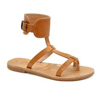 Emmanuela Antique Sandali in pelle fatti a mano Greco con cinghie della caviglia, sandali con antepersie e fibbia regolabile, sandali cinturini con dita aperte, beige, 38 EU