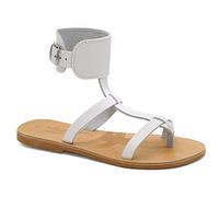 Emmanuela Antique Sandali in pelle fatti a mano Greco con cinghie della caviglia, sandali con antepersie e fibbia regolabile, sandali cinturini con dita aperte, bianco, 39 EU