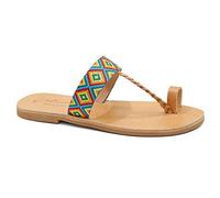 Emmanuela Sandali ad anello di punta greca realizzati in cotone di alta qualità scarpe estive fatte a mano per le donne, sandali flat flat boho chic, hippie e sandali tribali, multicolore, 36 EU