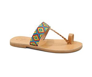 Emmanuela Sandali ad anello di punta greca realizzati in cotone di alta qualità scarpe estive fatte a mano per le donne, sandali flat flat boho chic, hippie e sandali tribali, multicolore, 36 EU