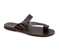 Emmanuela sandali ad anello in pelle greci per uomo, sandali da uomo fatti a mano di alta qualità con cintura a fibbia regolabile, scarpe da uomo Strands, marrone, 45 EU