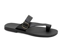 Emmanuela sandali ad anello in pelle greci per uomo, sandali da uomo fatti a mano di alta qualità con cintura a fibbia regolabile, scarpe da uomo Strands, nero, 47 EU