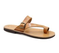 Emmanuela sandali ad anello in pelle greci per uomo, sandali da uomo fatti a mano di alta qualità con cintura a fibbia regolabile, scarpe da uomo Strands, beige, 47 EU