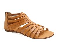 Emmanuela Sandali alti in stile greco antico, sandali gladiatori fatti a mano in pelle, sandali con dita aperta e cerniera sul retro dell'albero, beige, 36 EU