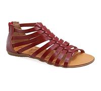Emmanuela Sandali alti in stile greco antico, sandali gladiatori fatti a mano in pelle, sandali con dita aperta e cerniera sul retro dell'albero, rosso, 41 EU