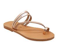 Emmanuela sandali con anello in stile greco, sandali in pelle con cinturino piatto fatti a mano di alta qualità, scarpe estive da donna, sandali con cerniera boho chic, Oro rosa, 41 EU