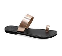 Emmanuela sandali dell'anello di realizzati in pelle, scarpe estive greche fatte a mano di alta qualità, sandali cinturini, sandali per anello piatto boho, Oro rosa, 42 EU