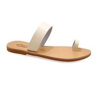 Emmanuela sandali dell'anello di realizzati in pelle, scarpe estive greche fatte a mano di alta qualità, sandali cinturini, sandali per anello piatto boho, bianco, 42 EU