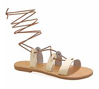 Emmanuela Sandali di alta qualita in pelle di vitello in stile greco antico, legatura dei gladiatori fatti a mano, cinturino scarpe estive sandali a pizzo con dita aperte, bianco, 37 EU