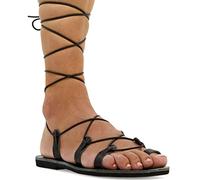 Emmanuela Sandali di cuoio in vitello in stile antico in stile greco antico, gladiatore fatti a mano, scarpe di alta qualità, Boho Chic Toe Anello Sandali in pizzo, coccodrillo nero, 38 EU