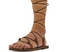 Emmanuela Sandali di cuoio in vitello in stile antico in stile greco antico, gladiatore fatti a mano, scarpe di alta qualità, Boho Chic Toe Anello Sandali in pizzo, Marrone chiaro, 40 EU