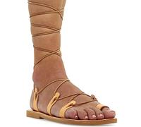 Emmanuela Sandali di cuoio in vitello in stile antico in stile greco antico, gladiatore fatti a mano, scarpe di alta qualità, Boho Chic Toe Anello Sandali in pizzo, beige, 36 EU