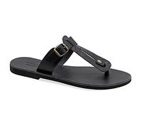 Emmanuela Sandali di punta spaccati a mano greco realizzati in pelle con cinturino a fibbia regolabile, scarpe estive piatte per le donne, sandali scorrevoli con dita aperte, coccodrillo nero, 37 EU