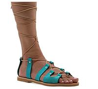 Emmanuela Sandali gladiatori greci antichi, sandali in pelle piatta a mano con dita aperta e lacci, scarpe estive di alta qualità per legare per le donne, Turchese, 41 EU