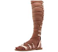 Emmanuela Sandali in pelle al ginocchio in stile greco antico, sandali con gladiatore piatto fatto a mano con dita aperte, scarpe estive di alta qualità per legare per le donne, Oro rosa, 40 EU