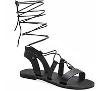 Emmanuela Sandali in pelle al ginocchio in stile greco antico, sandali con gladiatore piatto fatto a mano con dita aperte, scarpe estive di alta qualità per legare per le donne, nero, 40 EU