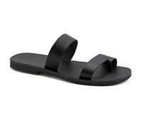 Emmanuela Sandali in pelle fatti a mano greco, sandali a scorrimento di alta qualità, scarpe estive per uomo, sandali ad anello di punta, sandali scorrevoli per uomo, nero, 47 EU