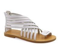 Emmanuela Sandali in pelle Gladiatore con gambi a cerniera, scarpe estive a mano greco di alta qualità, sandali piatti anello di punta, sandali boho chic, Bianco, 37 EU