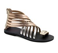 Emmanuela Sandali in pelle Gladiatore con gambi a cerniera, scarpe estive a mano greco di alta qualità, sandali piatti anello di punta, sandali boho chic, multicolore, 38 EU