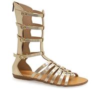 Emmanuela Sandali in pelle Gladiatore fatti a mano Antica Grecia, Sandali alti in vitello con cerniera sullo stinco, cinghia scarpe estive piatte per le donne, oro, 40 EU